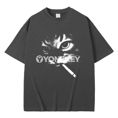 Erkek‑aýal üçin gyzykly pişikly vintage futbolka, giň biçim