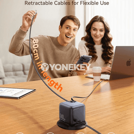 Joyroom 140W Gan desktop zarýad beriji, çekilip çykýan kabeller bilen