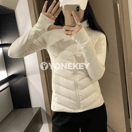 Zenanlar üçin ýeňil gyş penjek, ýyly, dik ýaka, sporty görnüş