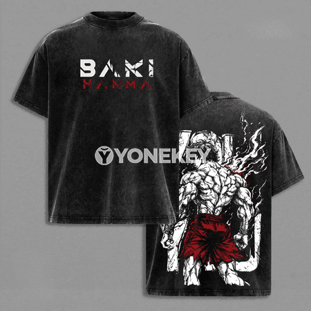 Baki anime futbolka, oversize, 100% pagta, gysga ýeňli