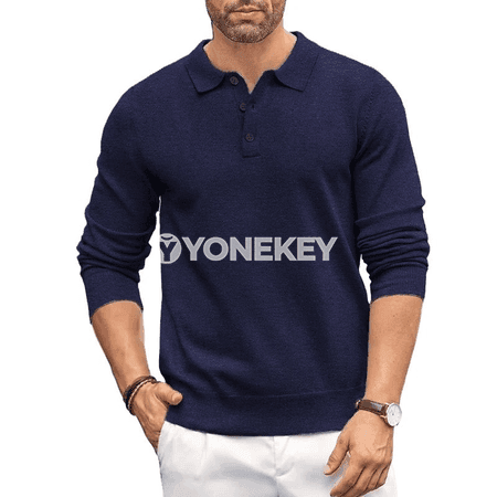 Erkekler üçin ýyly polo switer, düwmejikli, gündelik stil