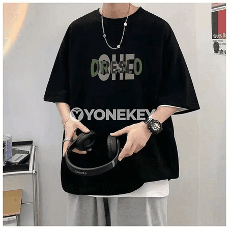 Erkekler üçin giň kesimli DRE ýazgyly moda futbolkasy, 8XL çenli