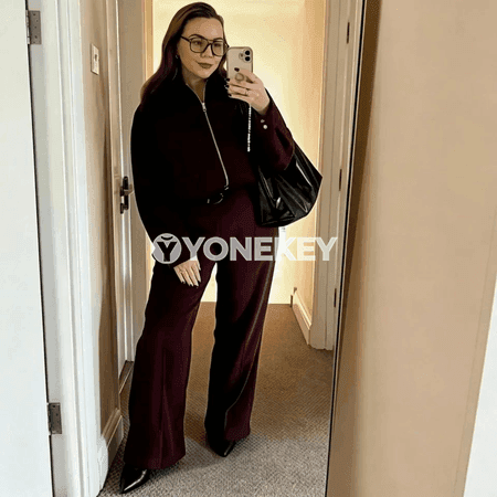 Zenanlar üçin ýaz güýz 2 bölek kostýum: jaket we giň balak