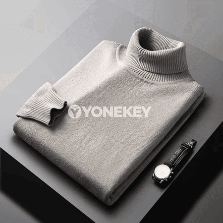 Erkekler üçin ýyly turtleneck sviter, tekiz reňkli uzyn ýeňli