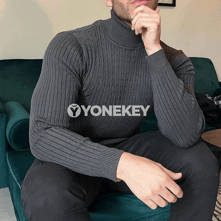 Erkekler üçin ýyly boz boýunly switer, slim görnüşli