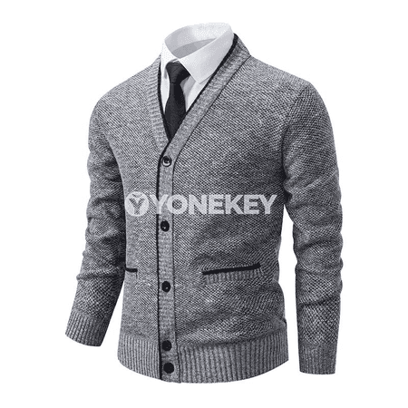 Erkekler üçin V boýunly trikotaž kardigan, güýz-gyş switer jaket