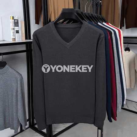 Erkekler üçin V boýunly ýyly trikotaž switer, işewür rahat stil