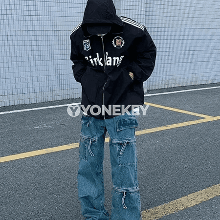 Erkekler üçin giň biçimli gök denim jinsy balak, gündelik stil
