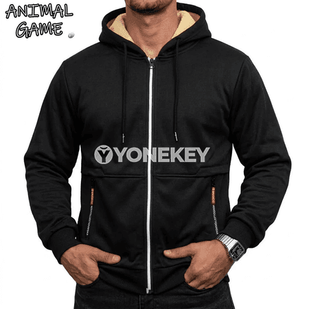 Erkekler üçin ýyly kapýuşonly fermuarly fleece kurtka