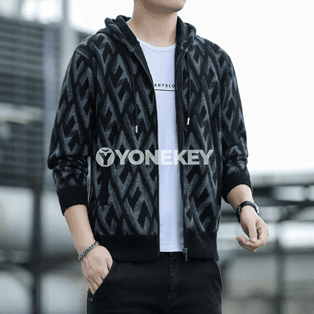 Erkekler üçin ýyly örülen kardigan jacket, täze model