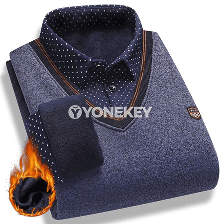 Erkekler üçin ýyly fleece pulower, ýalan iki bölek köýnek görnüşli