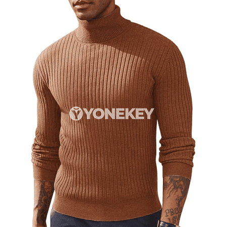 Erkekler üçin gyşky ýyly boýnly ýeňil switer, zolakly, dar kesim