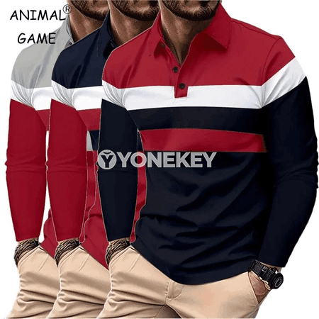 Erkekler üçin uzyn ýeňli polo köýnek, dem alýan düwmejikli model
