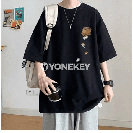 Oversize koreý futbolkasy, pişik çaply, M-8XL erkekler üçin
