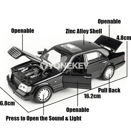 Mercedes-Benz W140 1:32 metal model maşyn, sesli we ýagtylykly