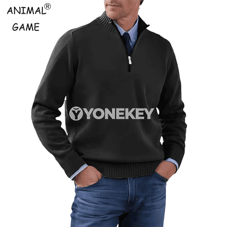 Erkekler üçin turtleneck zipli switer, güýz-gyş üçin ýyly pulower