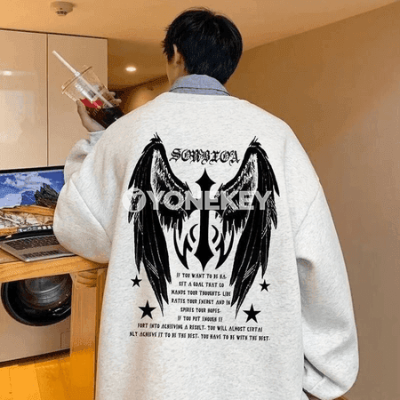 Erkekleriň giň kesimli uzyn ýeňli sweatshirti, ýelek şekilli çaply, M-8XL