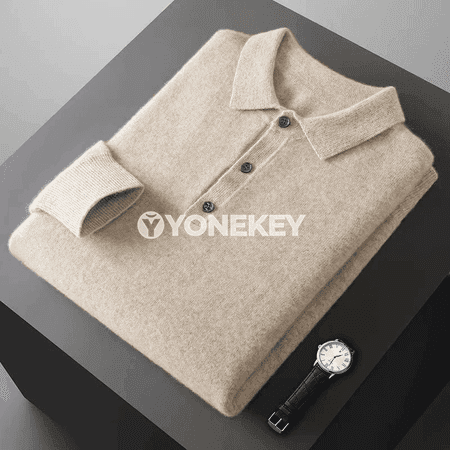 Erkekler üçin polo görnüşli ýyly sviter, boýunly, düwmeli