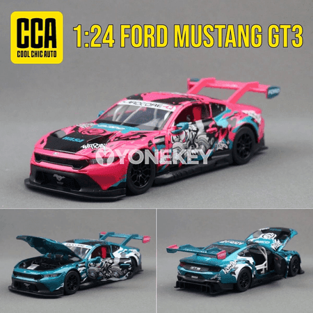 Ford Mustang GT3 1:24 metal awtoulag modeli, sesli-ýagtyly