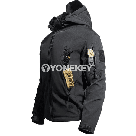 Erkekler üçin gyş-güýz fleýz kapşonly jaket, ýyly we amatly