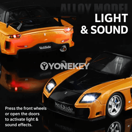 Mazda RX-7 1:24 metal model awtoulag — sesli, ýagtylykly