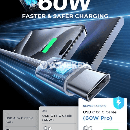 60W USB-C - USB-C çalt zarýad beriji kabel