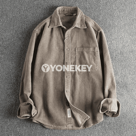 Erkekler üçin korduroý uzyn ýeňli gündelik köýnek-jaket