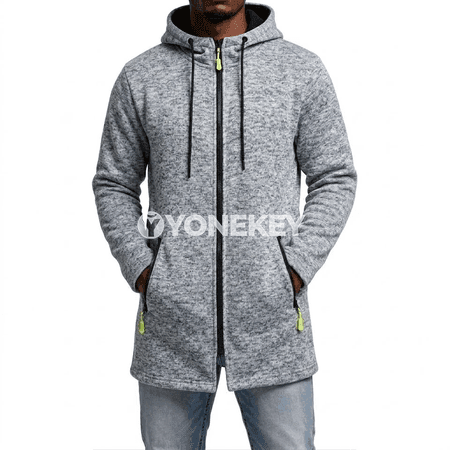 Erkekler üçin fermuarly kapýuşonly ýyly hoodie, fleece
