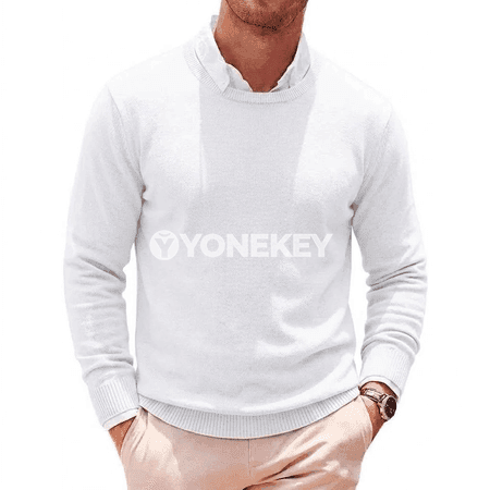 Erkekler üçin ýumşak trikotaž switer, tegelek boýun, günlük stil