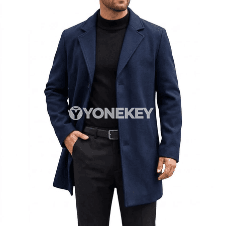 Erkekler üçin güýz-gyş uzyn palto, ýyly gündelik klassik model