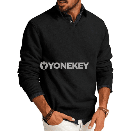Erkekler üçin V boýun ýeňil switer, güýz-gyş üçin amatly model