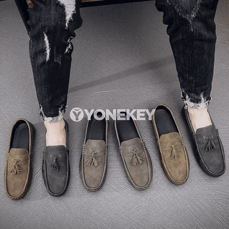 Erkekler üçin zamana laýyk zamşa loafers, rahat gündelik köwüşler