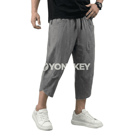 Erkekler üçin ýeňil ketenek balaklar, tomusky rahat we dem alýan model