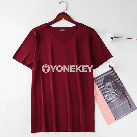 M-5XL Men's Ice Silk T-Shirt V-neck Quick Dry Seamless Short Sleeve Shirt Summer Male Casual Thin Solid Color Tees Undershirt