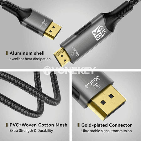 8K DisplayPort–HDMI adapter kabeli, 60Hz/120Hz, HDR