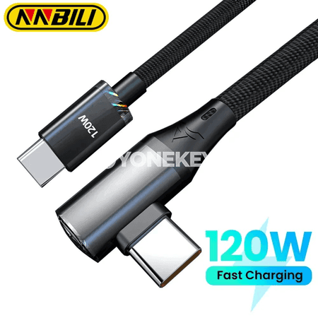 NNBILI USB-C çalt zarýad kabeli, 90° bukulýan, 120W, 6A
