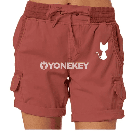 Aýallaryň tomus üçin pişikli ýeňil şortikleri, rahat we ýokary belli