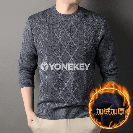 Erkekler üçin geometrik dokaly ýyly ýokarky köýnek, tegelek boýun