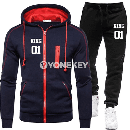 Erkekler üçin güýz-gyzylgy döwri sport kostýumy, kapüşonly 2 bölek toplum