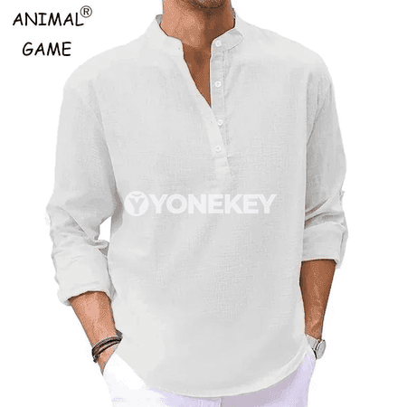 Erkekler üçin ýeňil pagta köýnek, gündelik Henley stilinde