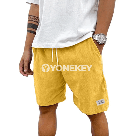 Erkekler üçin ýaz tomus şorty, rezin boýun we bagly casual model