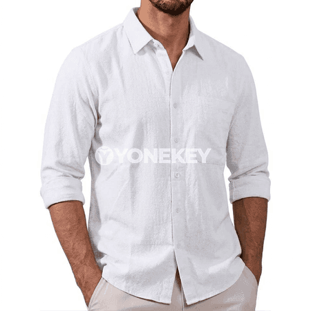 Erkekler üçin ýeňil pagta köýnegi, uzyn ýeňli casual model