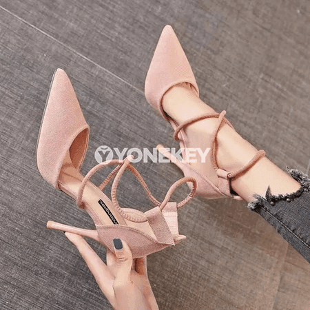Aýallar üçin ýokary ökjelik süet sandal, nusgawy nokatly tumşukly