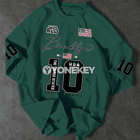 USA Brooklyn Style giň kesimli erkekler üçin gysga ýeňli futbolka