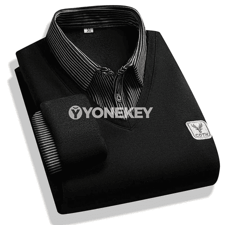 Erkekler üçin ýyly, ýygyrtga garşy polos köýnek, zolakly klassiki stil