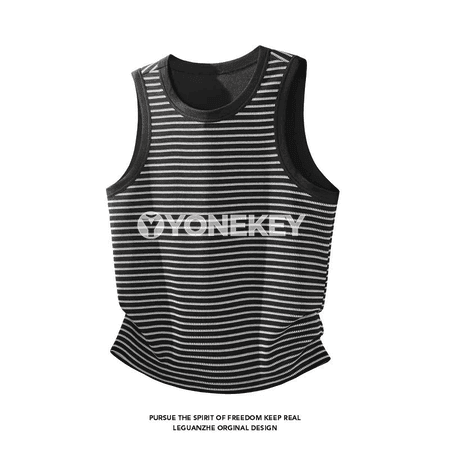Erkekler üçin zolakly ýeňsiz gündelik tank top, ýeňil we amatly
