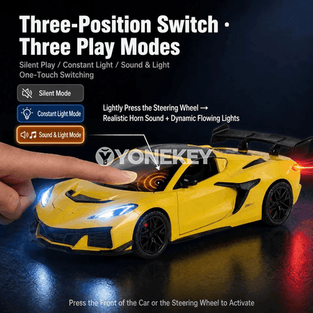 Corvette C8 ZR1X metal model awtoulag, 1:32, sesli we yşykly