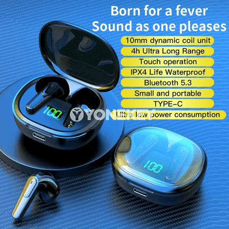 TWS Bluetooth 5.3 simsiz nauşnikler, mikrofonly, sport üçin