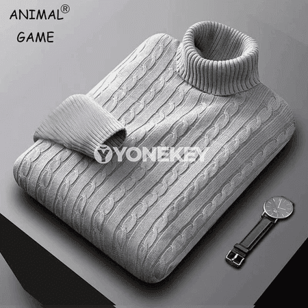 Erkekler üçin ýyly golfli trikotaj switer, güýz-gyş