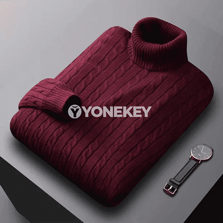 Erkekler üçin ýyly turtleneck triko switer, gündelik klassik stil